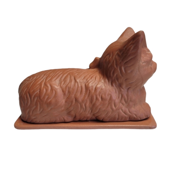 Vintage Terra Cotta Kitty Cat with Bow  Butter Dish - Picture 2 of 12